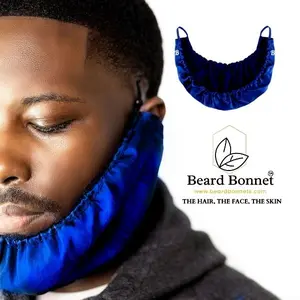 Beard Bonnet - Blue - for Essential Oil and Moisture Retention and Healthy Hair Growth - Premium Quality Silky Soft Beard Conditioning Cap, Beard Durag, Helps to Prevent Itching and Split Ends - Satin Beard Bandana Comfort Haircare Hydrating Moisturize