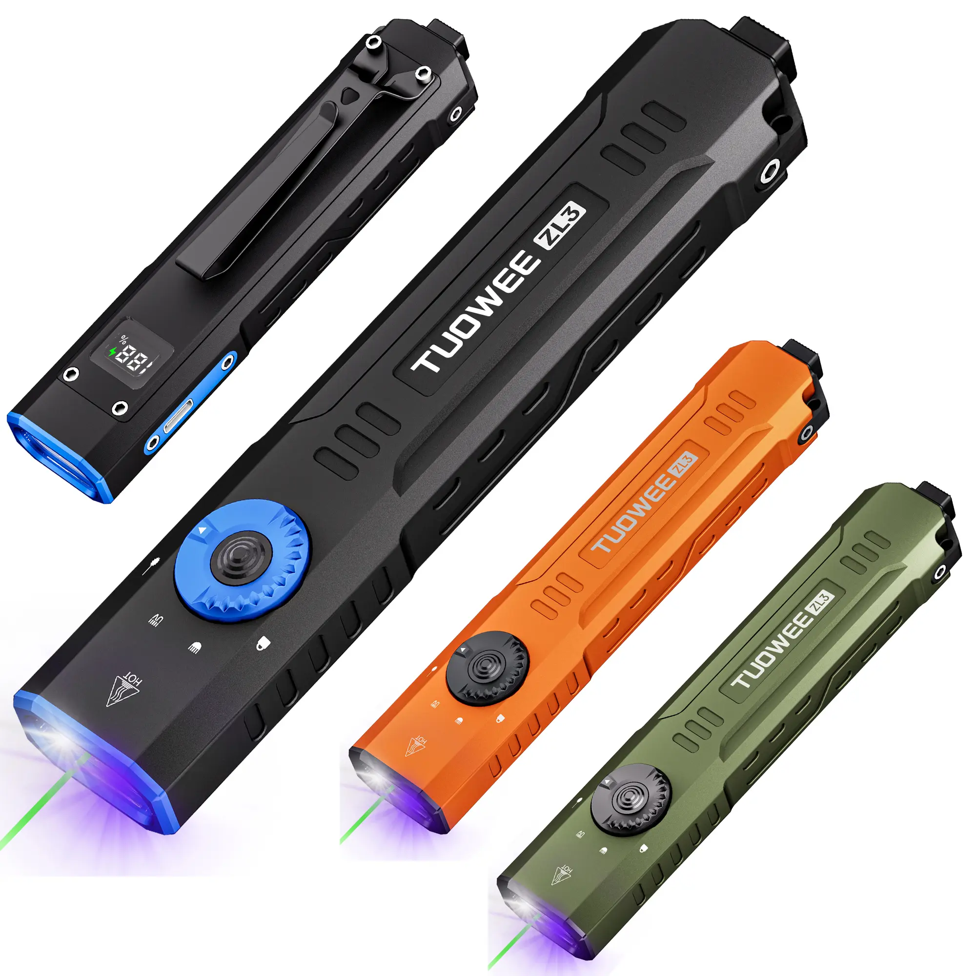 PASSION Rechargeable EDC Flat Pro Flashlight - Green Beam, UV, White LED Combo, Portable Camping Torch for Outdoors Emergency, Led Rechargeable Flashlights for Work, Home Improvement Use, Flashlight For Work