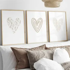 3 Pieces Minimalist Heart Pattern Art Prints, Modern Simple Love Wall Mural, Fresh Nature Home Art, Contemporary Gallery Decor, Soft Tone Painting, Wall Decor for Living Room and Dorm, Framed or Unframed.