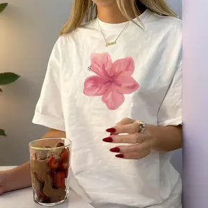 Women's Vintage Floral Print T-Shirt - Casual Crew Neck, Short Sleeve, Lightweight Pink Flower Design, Summer Top for Casual Attire, 100% Cotton, Unisex Classic Fit, Womenswear