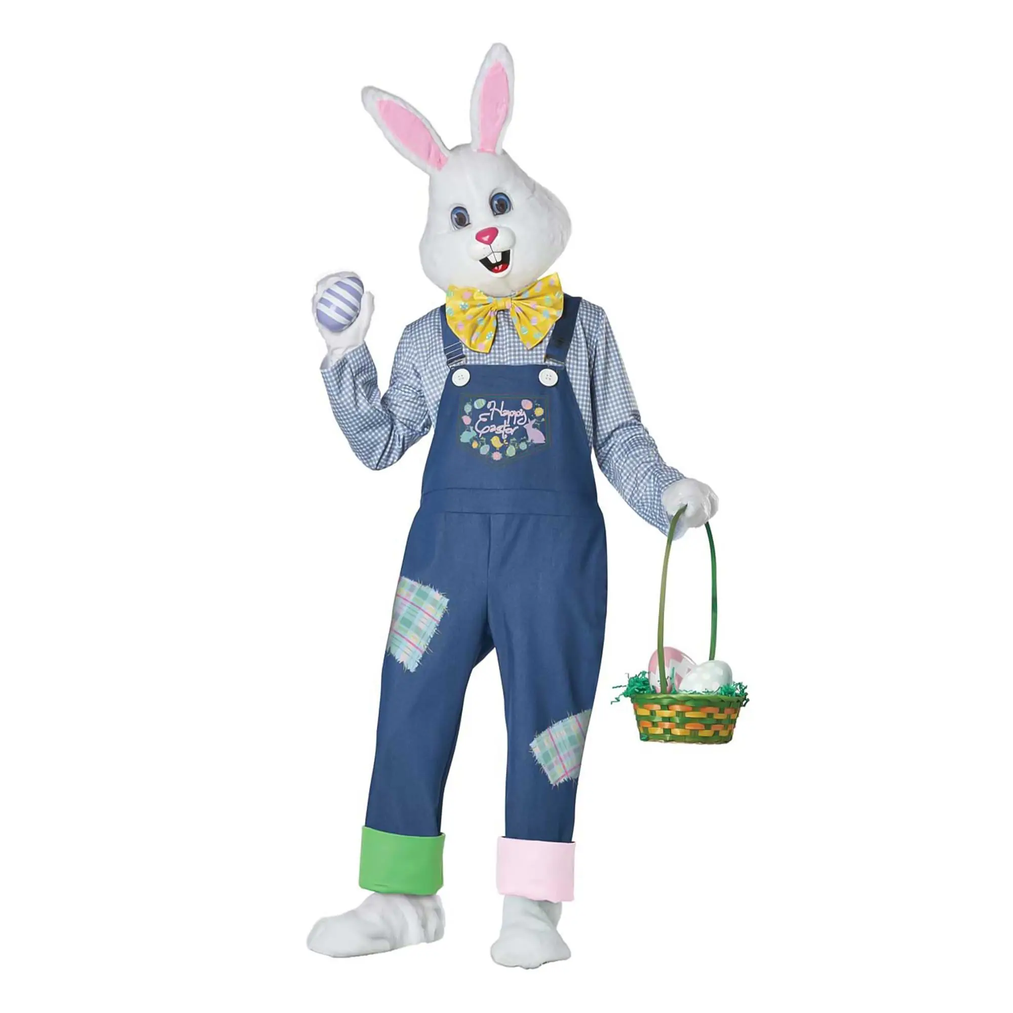 Men's Plus-Size Happy Easter Bunny Costume, Embroidered Overalls, Party Shirt & Matching Accessories, Embroidery