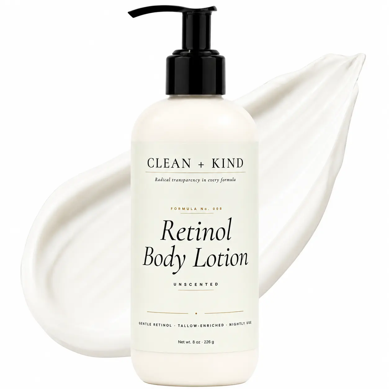 Clean + Kind Retinol Body Lotion – Tallow-Enriched Hydrating Moisturizer, Unscented, 8 oz