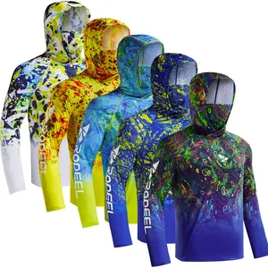 RODEEL 915 Sun Hoodie Shirts w/ Mask Neck Gaiter Men UPF 50+ UV Protection Long Sleeve Lightweight Quick Dry Moisture Wicking Breathable Athletic Activewear for Outdoor Fishing Boating Hiking Construction Roofing Landscaping Tree Service summervibes