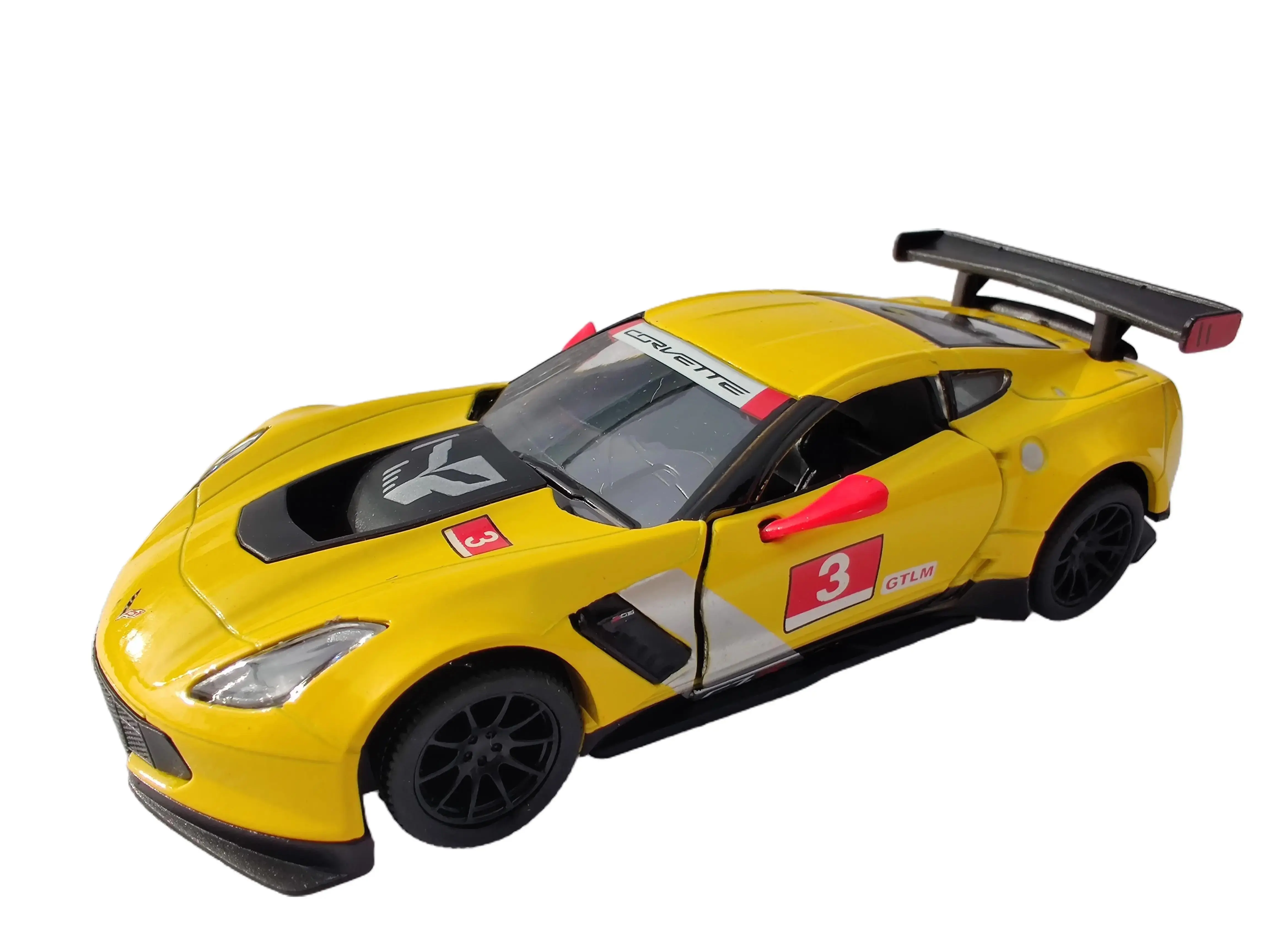 KINSMART 1:36 Scale 2016 Corvette C7.R Diecast Model Toy with Pull-Back Action Yellow 5 Inches Long Openable Doors Durable Construction