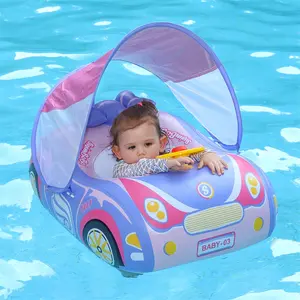 Swimbobo Baby Thickened PVC Inflatable Safety Swimming Ring Seat Boat with Adjustable UPF 50 Sun Canopy, Pool Floaters for 3+ Years Old Kids Safe Water Play