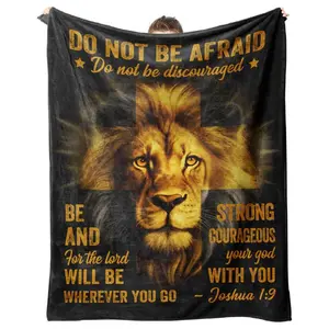 Men's Christian Gift Blanket with Lion and Bible Verse, Soft Shawl Style, Religious Christmas Birthday Present, Suitable for Men Teens Catholics, Cozy Throw Blanket