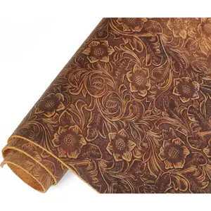 Genuine Leather Sheets Plain Geometric Pattern Printed Leather Sheet for Crafts (Bourbon Brown, 12"x24")