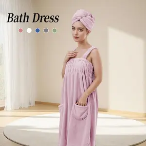 Women's Bath Wrap Set, Includes 1 Camisole Bath Skirt and 1 Hair-Drying Cap, Soft & Absorbent, Multiple Colors for Hotel, Spa & Home Bathroom, Bath Towel Set