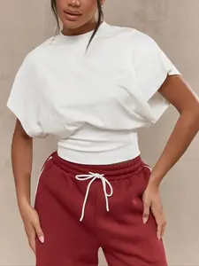 Women's Plain Batwing Sleeve Tee, Casual Streetwear Fashion Minimalist Basic Short Sleeve T-shirt for Daily Wear, Ladies Clothes for All Seasons, Top