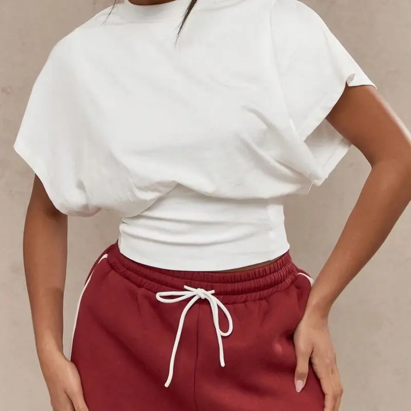 Women's Plain Batwing Sleeve Tee, Casual Comfy Tee, Casual Streetwear Fashion Minimalist Basic Short Sleeve T-shirt for Daily Wear, Ladies Clothes for All Seasons, Top, Summer, Everyday Tee, Womenswear