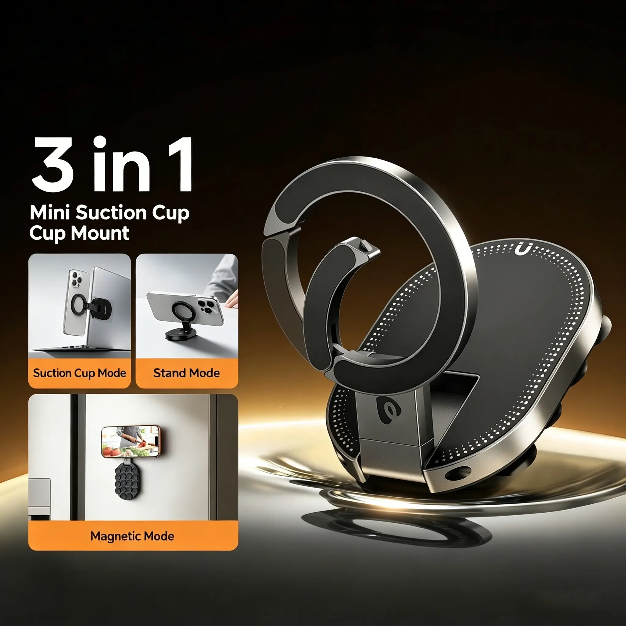 Ulanzi Magnetic Phone Holder, MagSafe-Compatible Ring Mount, 360° Rotatable Phone Stand for Car, Desk, Travel, Universal Smartphone Grip
