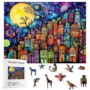 Factory Outlet Wooden Jigsaw Puzzle - Doodle-Style 3D DIY Art Craft, High-Quality Picture Book-Style Colorful Kids’ Puzzle Art Gift