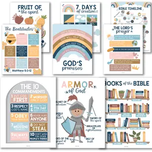 Bible Posters | Set of 9 | Sunday School Classroom Decoration Sticker Learning Tool