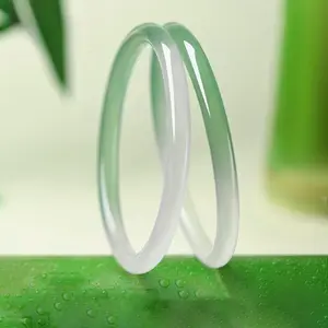 Thin Jade Bangle Set by  Minimalist - Stackable Green Jade Bangle Bracelets - Everyday Gemstone Jewelry - Birthday Gift for Her