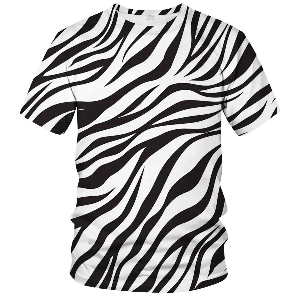 Women's Soft Full-Print Zebra Stripe Short Sleeve Tee - Unisex Relaxed Fit Breathable Streetwear T-Shirt for Summer, Striped, Top, Zebra Print, All Over Print