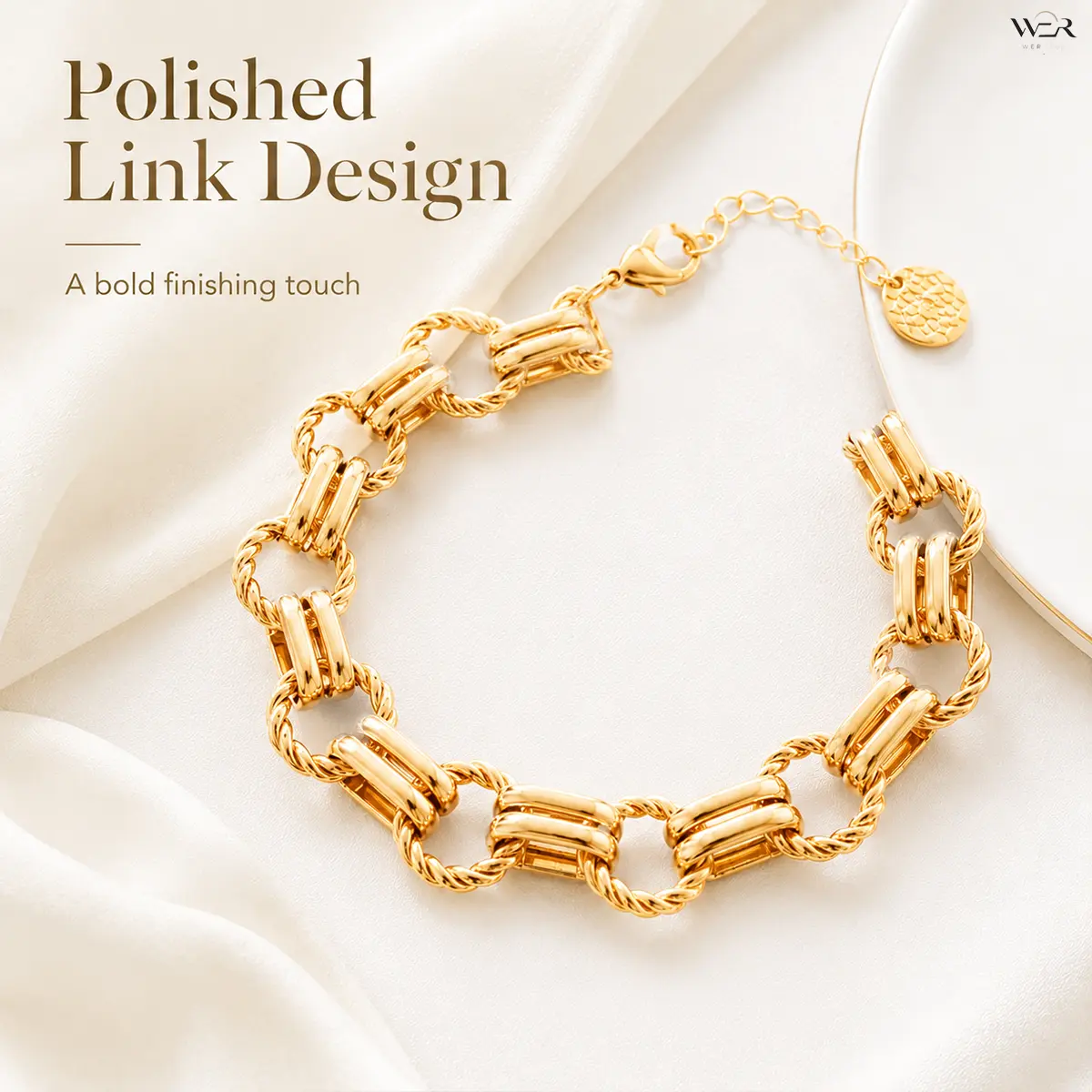 Women's Chunky Gold Costume Bracelet - Statement Rope & Bar Link Design, Lightweight Fashion Jewelry with Adjustable Extender, 18 + 2 Cm, Bold Finishing Touch for Casual Daily Female Wear, Rope And Bar Link, Twisted Rope Bracelets & Bangles