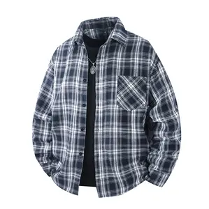 Men's Autumn Winter Long Sleeve Plaid Shirt Turn Down Collar Buttoned Flannel Shirt Jacket Casual Loose Comfortable Versatile Men'S Long Sleeve Shirt Jacket Western Style Denim