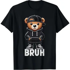 Funny Bruh Bear Meme Graphic Tshirt Tee for Men Women Teens Unisex Streetwear Top Soft Breathable Cotton Fabric Casual Outfit Good Graphic Tees Men's T Shirts 90s 00s Graphic Tees Classic Streetwear Short Sleeve Daily Wear Gift Idea