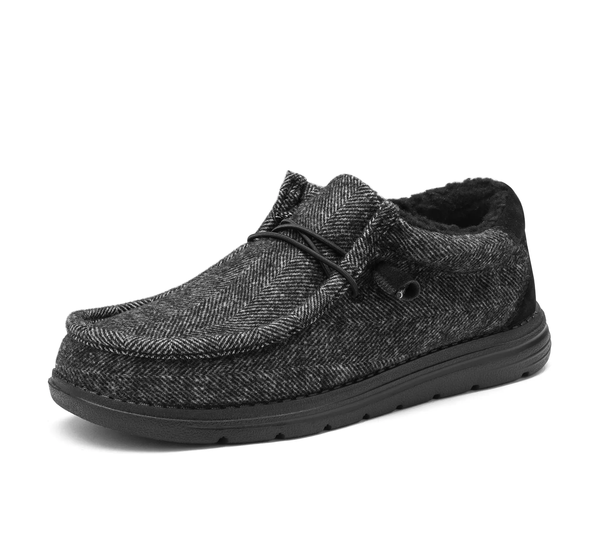 BRUNO MARC Men's Wool Loafer Slippers, Faux Fur Lined Slip On Casual Walking Shoes with Elastic Laces, Loafers Recommendation, Footwear, Men's Shoes, Outdoors, Closed Toe, Warm Liner, Eva, Indoor