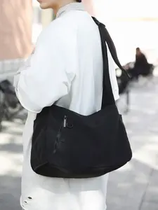 1pc Men's single shoulder tote bag with solid color zipper closure, casual, practical, versatile, simple, and large capacity, suitable for daily commuting, short school trips, school trips, Versatile shoulder bags