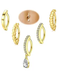 5 Counts Women's Navel Ring Set, 14g Short Closure Design, Cubic Zirconia Low Allergens Body Piercing Jewelry, Perfect for Comfortable Wear, Belly Button Rings