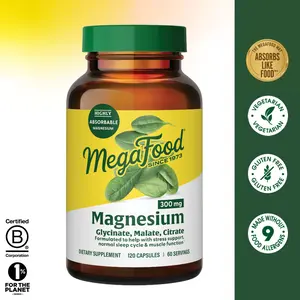 MegaFood Magnesium Glycinate, Citrate & Malate 300mg; Highly Absorbable Triple Magnesium Complex for Women & Men; Supports Heart, Bone, Nerve Health & Normal Sleep Cycles