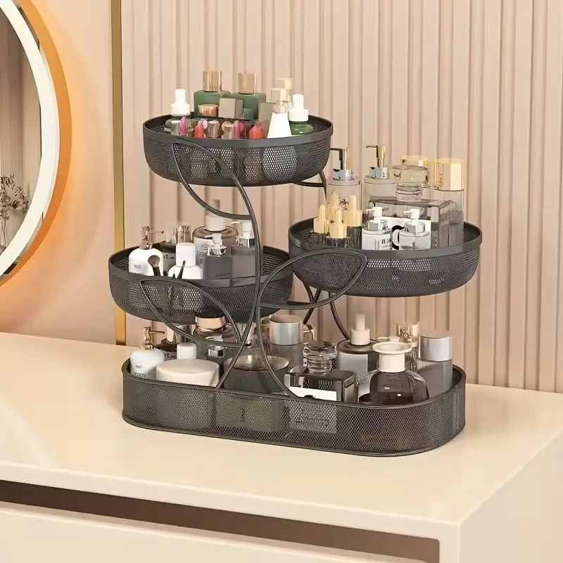 Four-Layer Makeup Storage Rack, An Installation-Free Makeup Storage Rack With Large Capacity And Diverse Functions, Used For Storing Lipsticks, Skincare Products, Brushes And Bottles, A Space-Saving Storage Rack For The Bathroom