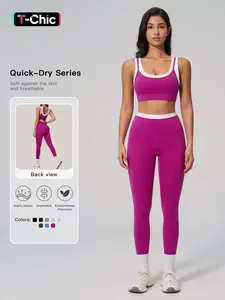 Women's Two-Piece Colorblock Yoga Set, High-Waisted Ribbed Casual Fitness Sportswear, Versatile Gym Workout, Athletic Sportswear