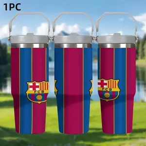 1pc 30oz FC BarcelonaStainless Steel Water Bottle - Vacuum Insulated, Leak-Proof Lid, Durable 304 Stainless Steel, Portable Tumbler for Hot & Cold Drinks, Ideal for Travel, Hiking, Camping, It is also an ideal gift for the festival, Insulation, Drinkware