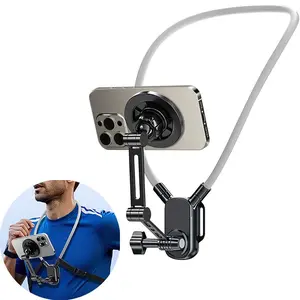 Magnetic neck phone holder, neck-hanging phone stand, neck strap phone mount, hands-free chest stand, anti-shake shooting stand, Universal smartphone holder, suitable for running, exercising, cycling, and cooking, comes with an additional strap