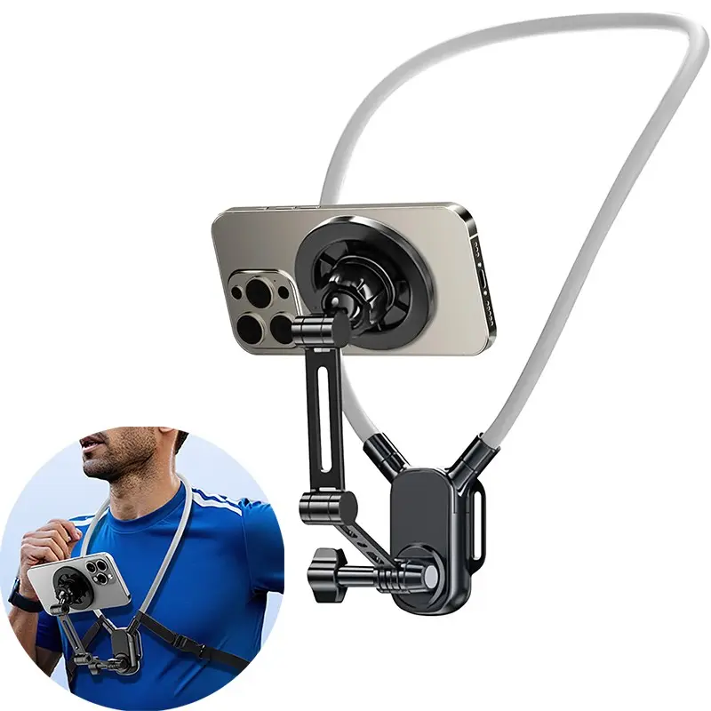 Stable phone holder, Electronic mobile accessory, Magnetic neck phone holder, neck strap phone mount, hands-free chest stand, anti-shake shooting stand, Universal smartphone holder, Cellphone holder, suitable for running, exercising, cycling, with strap