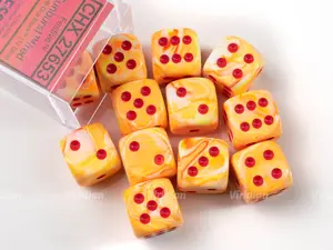 Festive Sunburst & Red D6s (12) | Tan and Orange | D6 Block | Chessex Dice (12)