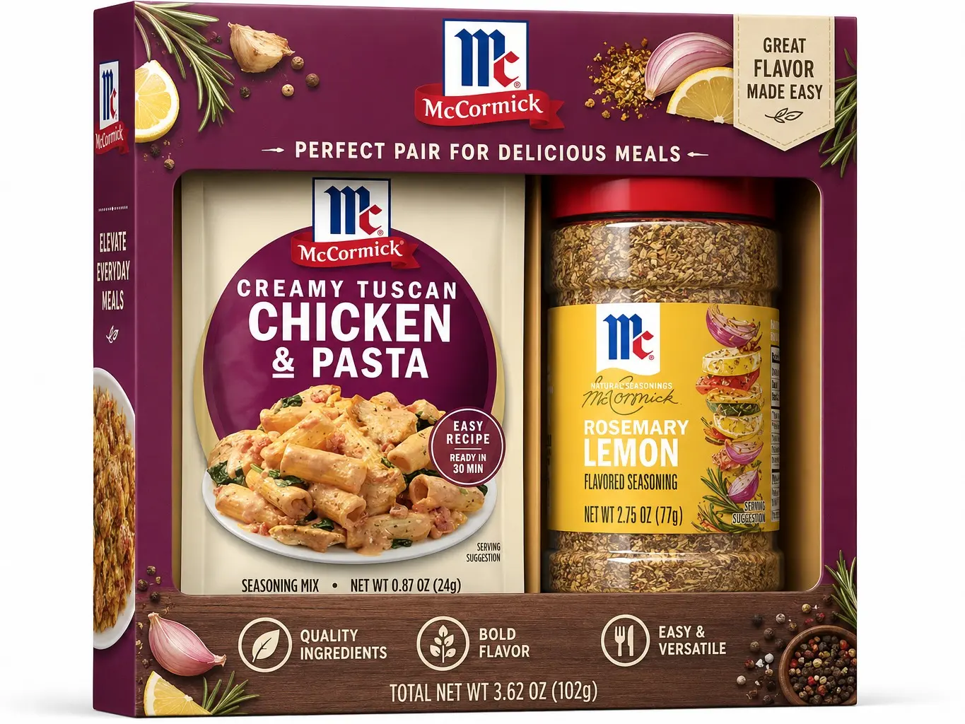 McCormick Creamy Tuscan Chicken & Pasta Seasoning Mix & Rosemary Lemon Seasoning Variety Pack – Savory Italian-Inspired Flavor Bundle
