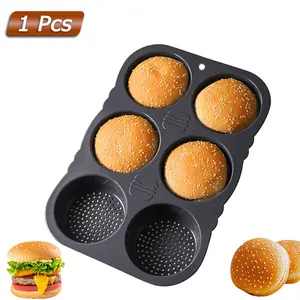 Food Grade Silicone Burger Bread Mold, 6 Cavity Non-Stick Oven Baking Tray with Airflow Holes, Rectangular Shape, Even Cooking, Baking Utensils Supplies, Meal Prep Molds