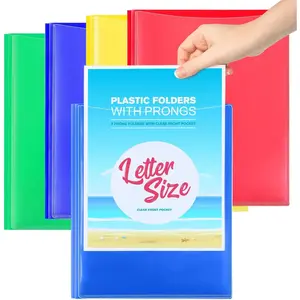 Plastic Folders with Clear Front Pocket, 4 Pack Folders with Pockets and Prongs, Heavy Duty 2 Pocket 3 Prong Folders, Letter Size Colored Plastic Folders for School Office, 4 Assorted Colors