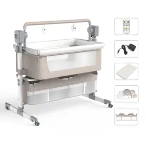 Automatic Rocking Baby Bassinet - Remote-Controlled Bedside Co-Sleeper with Wheels, Portable Crib for Infant, Travel Crib for Newborns (0-6 Months)
