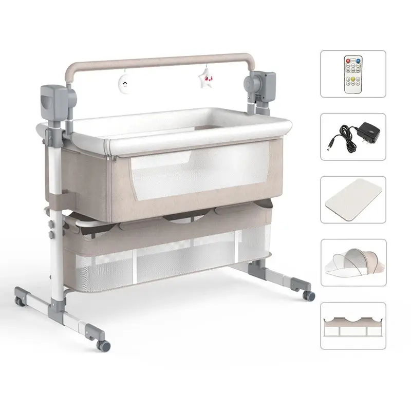 Automatic Rocking Baby Bassinet - Remote-Controlled Bedside Co-Sleeper with Wheels, Portable Crib for Infant, Travel Crib for Newborns (0-6 Months)
