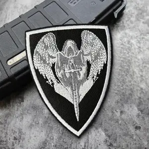 Dark Angel Shield Embroidery Patch Winged Reaper Morale Badge Hook and Loop Tactical Applique for Outdoor Backpack Jacket Embroidered Patches