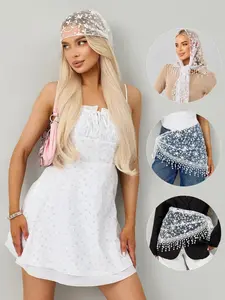 Women's Elegant Fitted Triangle Veil, Floral Embroidery Design, Perfect for Weddings & Special Occasions, All-Season Accessory, Floral Embroidered Scarf