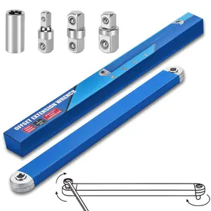 Offset Extension Wrench, Upgraded Impact Ready Extension Wrench Set, with 4pcs 1/2", 1/4" and 3/8" Square Drive Adapters, 15" Socket Wrench Tool, Universal Extensions Wrench for Hard-to-reach Place