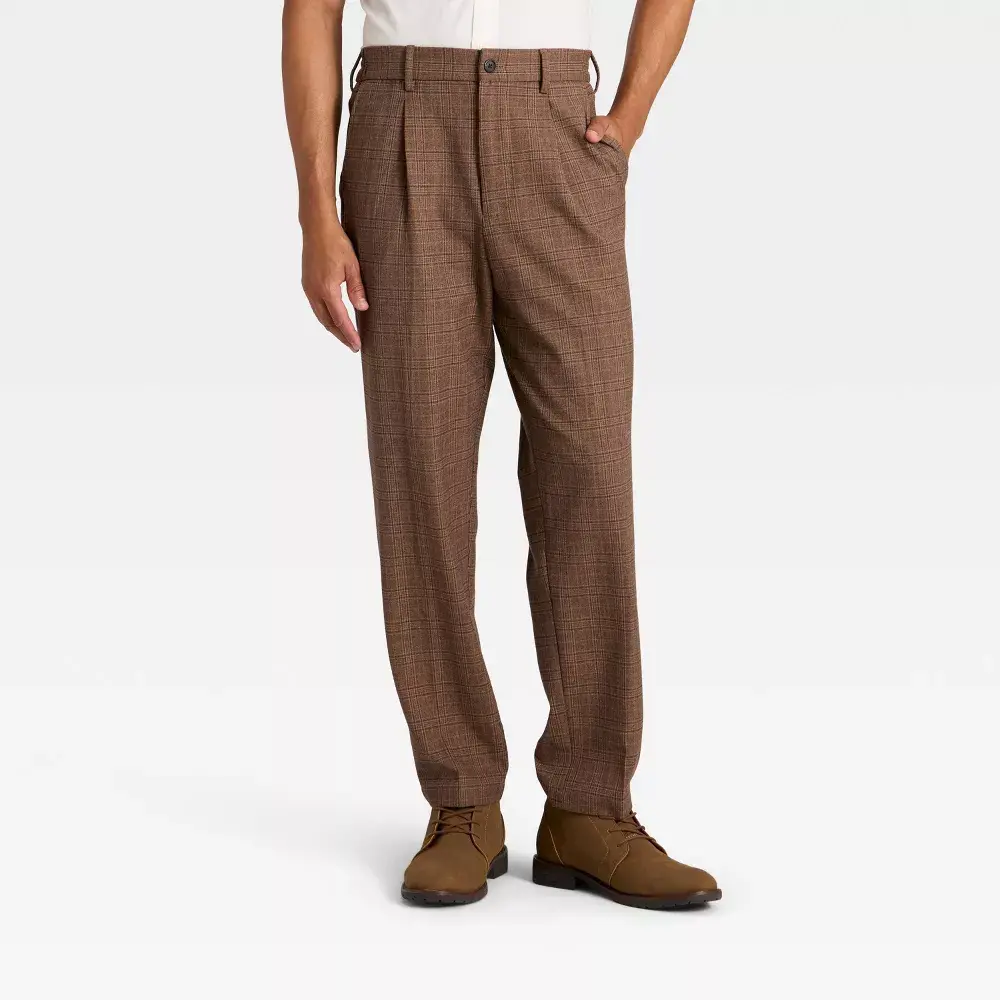 Men's Pull-On Pleated Trousers with Zipper, Spandex-Rayon Fabric, Pocket - Goodfellow & Co