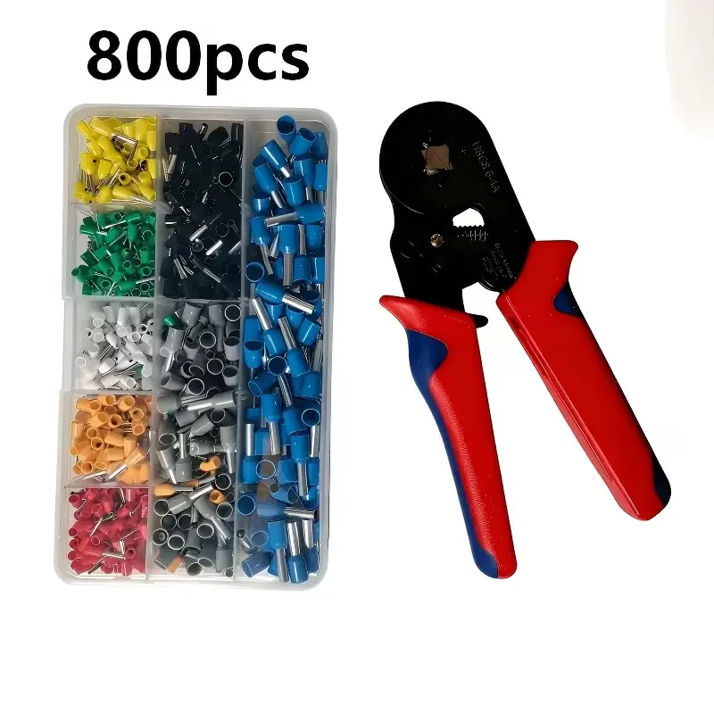 Ratchet Wire Ferrule Crimping Tool Kit - HSC8 6-4A Terminal Crimper Pliers with 1900pcs Copper Nylon Color-Coded Ferrules, Lightweight AWG23-7 0.25-10mm² Electrical Tool for Electricians, Wiring Projects