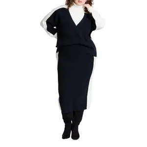 ELOQUII Women's Plus Size Colorblocked Sweater Midi Skirt