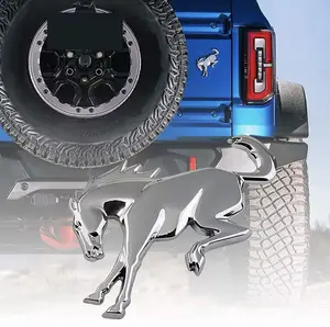 Bronco Horse Emblem; High-Quality ABS Material; Adhesive Attached; Silver (Shiny)