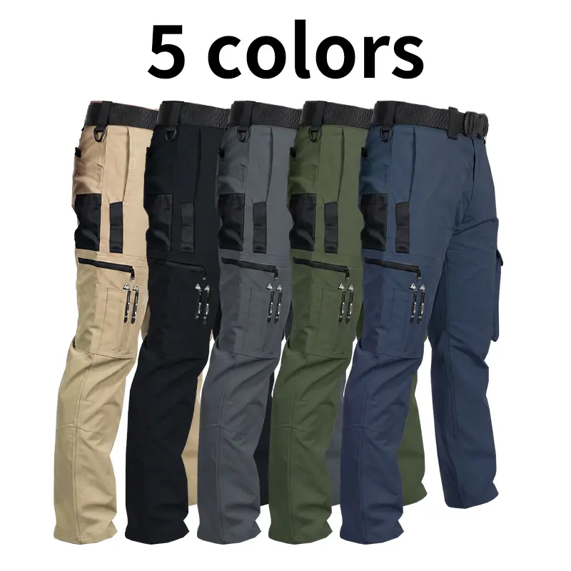 HOMUG Men's Combat Style Cargo Pants - Menswear, Regular Fit, Multi-Pocket, Camo or Solid, Waterproof, Zippered Pockets, Durable for Outdoor Training & Work, Belt-Free Autumn Sports Bottoms