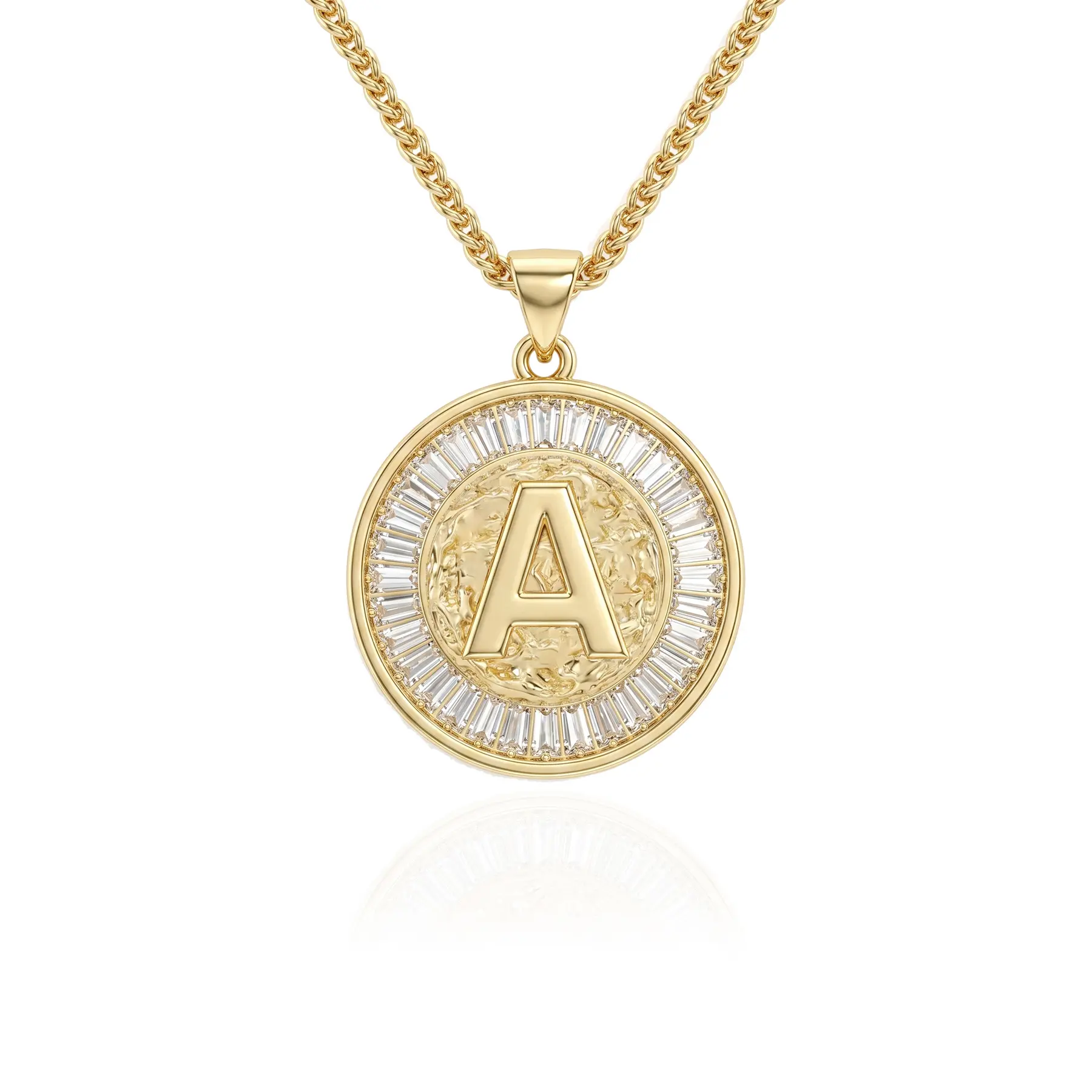 PreciiRealm Women's 14K Gold Cubic Zirconia Initial Necklace, Dainty Round Capital Letter Pendant Monogram Necklace