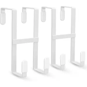 2 Packs Over The Door Hooks, Double Sided Door Hanger Hook - Heavy Duty No Drill Wall Hooks for  Coats, Towels, Bags, Kitchen Closet Fits  Doors Up to 1-7/8" Thickness (5.12" L, White)