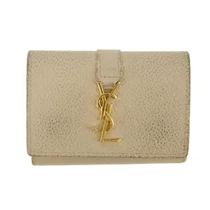 Pre-owned Yves Saint Laurent Leather small leather goods Beige Origami Compact Wallet #5203
