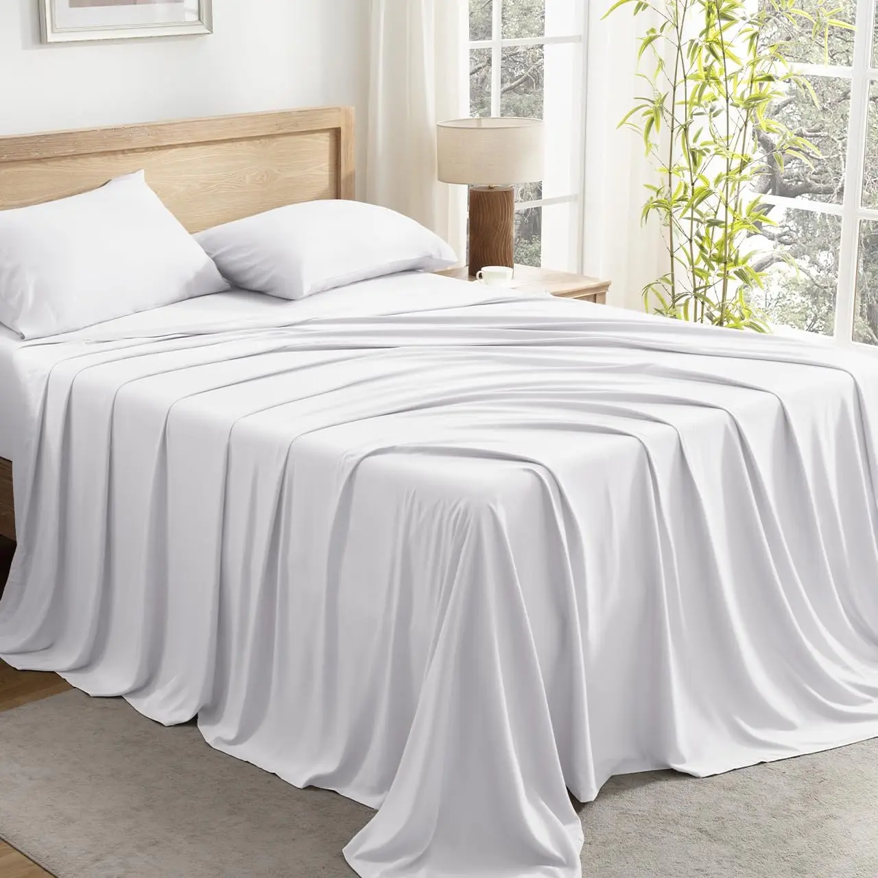 Litanika 100% Bamboo Cooling Bed Sheets - 4-Piece Bamboo Bed Sheet Set, Silky Soft, Breathable, 16" Deep Pocket, Luxury Hotel Quality Bedding
