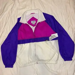 80s/90s Windsor Bay Colorblock Windbreaker Jacket – Pink, Purple & White (L) – New with Tags